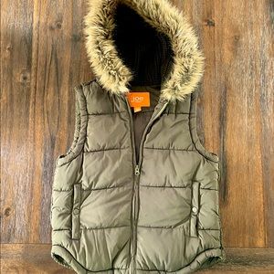 Joe Fresh Olive Puffer Vest with Faux Fur Trim